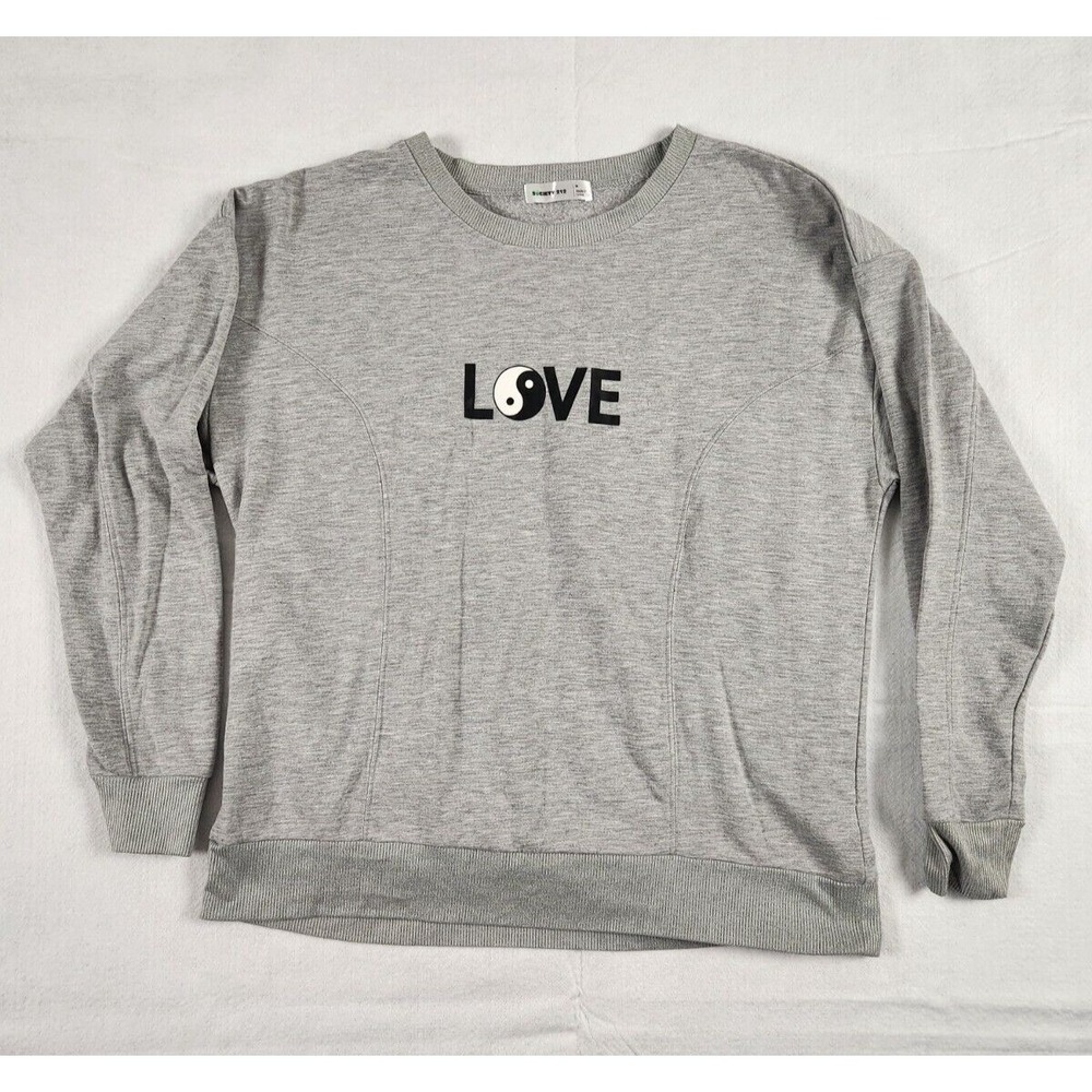 Society 212 Womens Size M  Long Sleeve Top‎ Shirt Love Yin Yang Polyester Gray